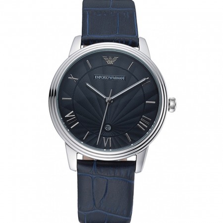 Emporio Armani Classic Dark Blue Dial Silver Case Dark Blue Leather Bracelet  622335