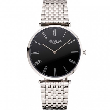 Swiss Longines Grande Classique Black Dial Roman Numerals Stainless Steel Case And Bracelet