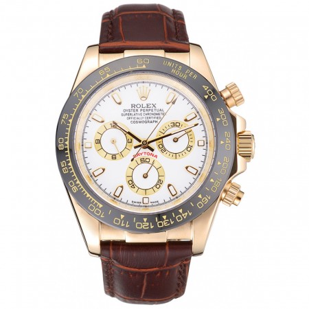 Rolex Cosmograph Daytona Gold Case White Dial Brown Leather Bracelet   622633