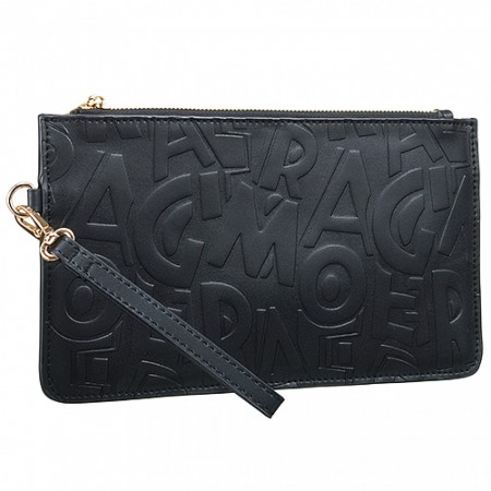 Salvatore Ferragamo Embossed Black Leather Wristlet 18927370