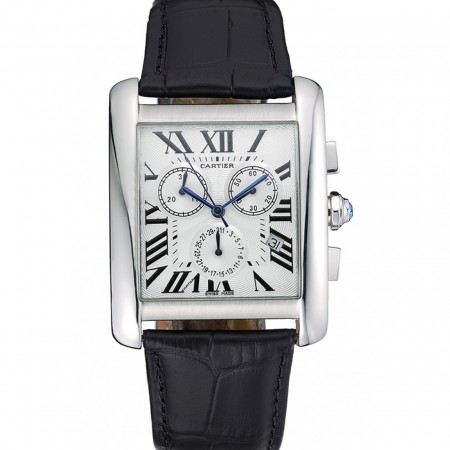 Cartier Tank MC White Dial Stainless Steel Case Black Leather Bracelet  622689