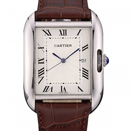 Cartier Tank Anglaise 36mm White Dial Stainless Steel Case Brown Leather Bracelet