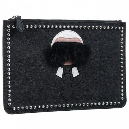 Fendi Karlito Black Leather Flat Pouch 18927330