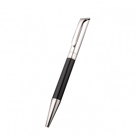 Bvlgari Slim Silver Tipped Black Ballpoint Pen With Bvlgari Engaved Silver Back