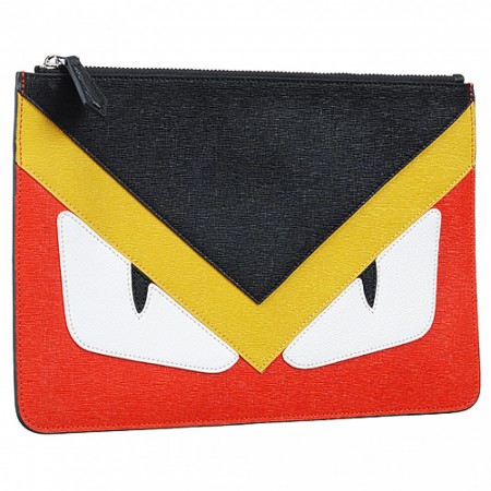 Fendi Bag Bugs Red Yellow And Black Leather Flat Pouch 18927340
