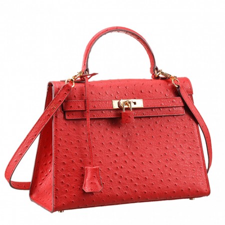 Hermes Kelly 32 Red Ostrich Leather 607481