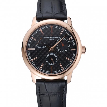 Vacheron Constantin Patrimony Power Reserve Black Dial Rose Gold Case Black Leather Bracelet  1454265