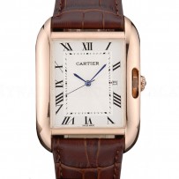 Cartier Tank Anglaise 36mm White Dial Gold Case Brown Leather Bracelet