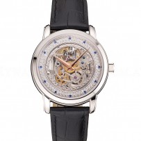 Swiss Piaget Altiplano Skeleton Dial With Diamonds Stainless Steel Case Black Leather Strap