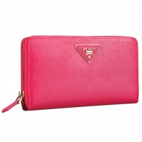 Prada Vernice Saffiano Leather Zip Around Rose Wallet