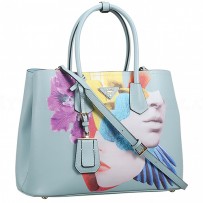 Prada Saffiano Double Tote Collage Print Light Blue Bag 18927288