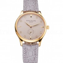 Patek Philippe Calatrava Gray Dial Diamond Markings Gold Case Gray Leather Strap