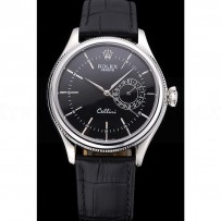 Rolex Cellini Black Dial Stainless Steel Case Black Leather Bracelet  622724
