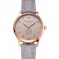 Patek Philippe Calatrava Gray Dial Diamond Markings Rose Gold Case Gray Leather Strap