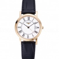 Longines La Grande Classique Round White Dial Gold Case Black Leather Band    622382