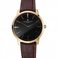 Swiss Vacheron Constantin Patrimony Grand Taille Black Dial Gold Case Brown Leather Bracelet  1454178