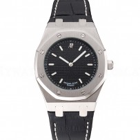 Audemars Piguet Royal Oak Fondation Black Dial Stainless Steel Case Black Leather Strap