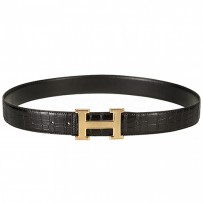 Hermes Alligator Black With Gold "H" Buckle Closure Belt