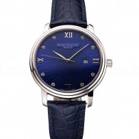Patek Philippe Calatrava Date Blue Dial Stainless Steel Case Blue Leather Strap