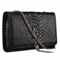 Saint Laurent Kate Monogram Tassel Python Leather Silver Hardware Black Medium Bag 18926845
