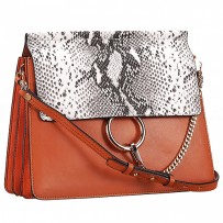 Chloe Faye Python Flap Tan Shoulder Bag