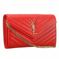 Saint Laurent Classic Monogramme Chain Wallet Red
