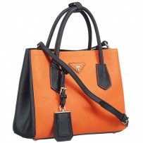 Prada Medium Bicolor Orange And Black Leather Satchel  18927300