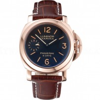 Panerai Luminor Marina 8 Days Black Dial Rose Gold Case Brown Leather Strap