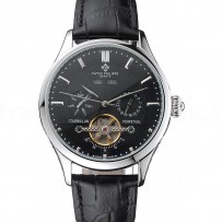 Patek Philippe Day Date Tourbillon Black Dial Stainless Steel Case Black Leather Strap  622839
