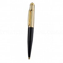 Cartier Gold Rimmed Gold Grooved Upper Body Black Ballpoint Pen  622765