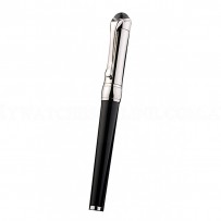 MontBlanc Black Ballpoint Pen With MB Engraved And Crystal Studded Curved Silver Cap