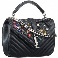 Saint Laurent College Monogram Matelasse Embellished Black Leather Bag 18927388