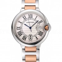 Swiss Ballon Blue De Cartier Steel Case White Dial Roman Numerals Two Tone Bracelet   622646