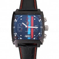 Tag Heuer Monaco Calibre 36 Blue And Red Dial Stripes Dial Black Leather Strap 622272