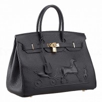 Hermes Birkin Horse Embossed Gold Hardware Tote Black