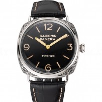 Swiss Panerai Radiomir 3 Days Acciaio "Firenze" Black Dial Stainless Steel Case Black Leather Strap