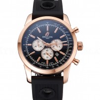Breitling Transocean Black Dial Black Rubber Strap Rose Gold Bezel 98207