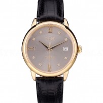 Piaget Swiss Traditional Grey Dial Black Leather Strap 7622