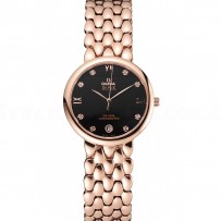 Omega De Ville Prestige Black Dial With Diamonds Rose Gold Case And Bracelet