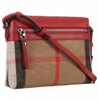 Burberry House Check And Red Leather Crossbody Bag 18926899