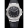 Patek Philippe Nautilus Black Dial Brushed Stainless Steel Case Black Leather Strap