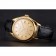 Swiss Patek Philippe Calatrava Gold Dial Diamond Markings Gold Case Black Leather Strap